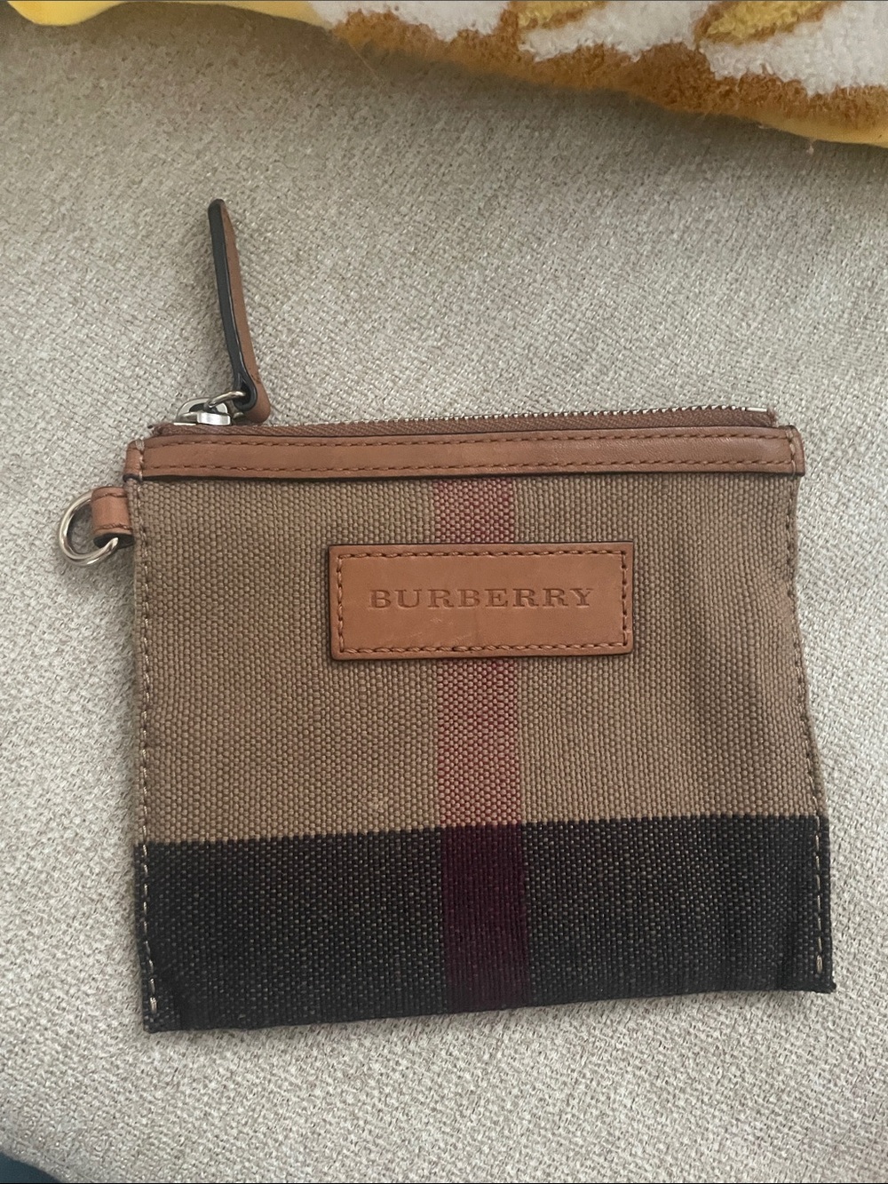 Burberry Tan and Brown Canvas Zip Card Pouch